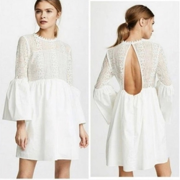 Endless Rose Dresses & Skirts - Endless Rose White Lace  Embellished Mock Neck Bell Sleeve Dress Size S
